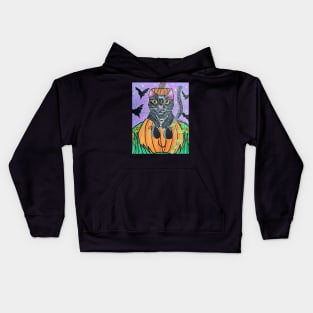 Black Cat in Pumpkin Kids Hoodie